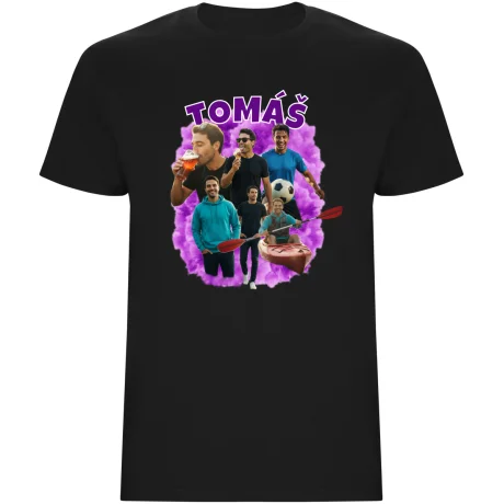Pánské tričko - VLASTNÍ FOTKY, JMÉNO A POZADÍ (černá - fialová)