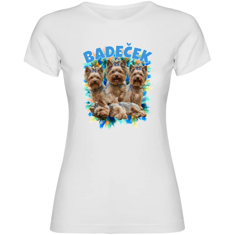 Dámské tričko - VLASTNÍ FOTKY, JMÉNO A POZADÍ (bílá - vícebarevná)