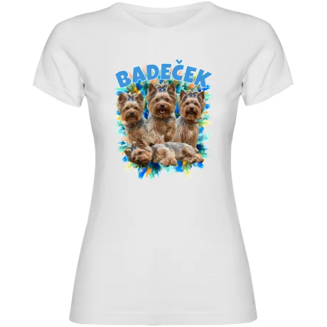 Dámské tričko - VLASTNÍ FOTKY, JMÉNO A POZADÍ (bílá - vícebarevná)