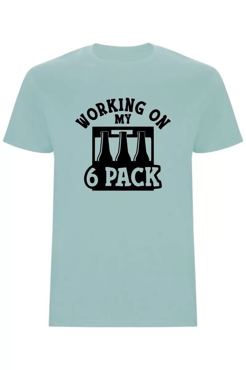Vtipné pánské tričko – Working on my six pack s pivním balením místo svalů