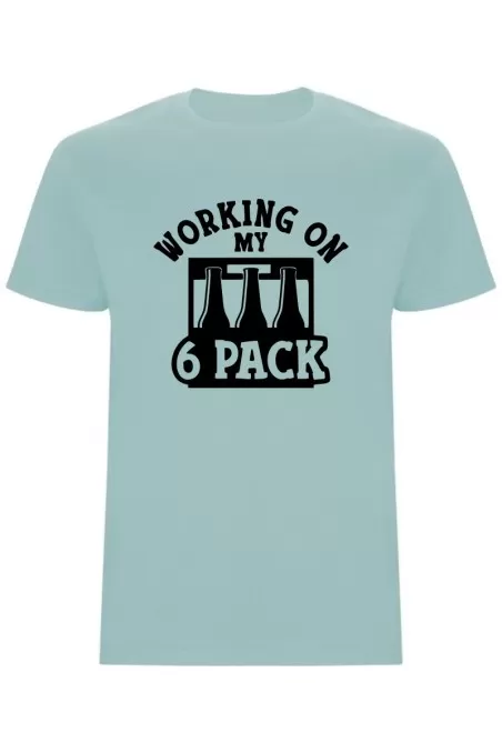 Vtipné pánské tričko – Working on my six pack s pivním balením místo svalů