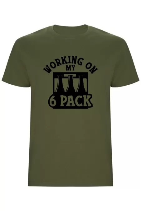 Vtipné pánské tričko – Working on my six pack s pivním balením místo svalů